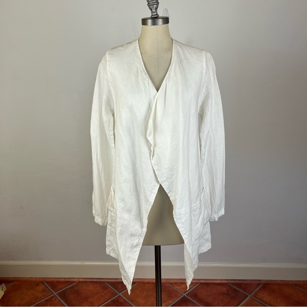 Denis Colomb White Linen Open Front Cardigan